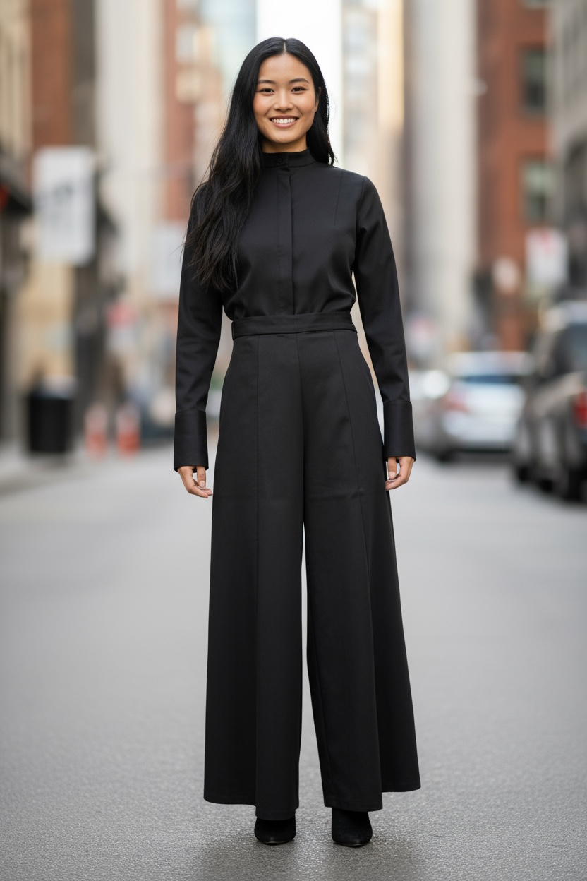 Mandarin Collar Blouse with Wide Cuffs